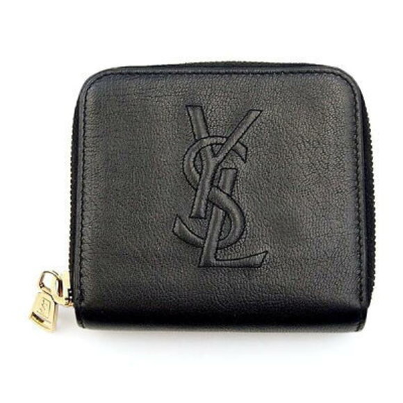 SAINT LAURENT PARIS Bifold Wallet Black Folding Coin Bill YSL Yves Zippy - Picture 1 of 1